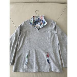 Tommy Bahama Ladies Gray Pullover Tropical 1/4 Snaps Front Hand Warmer Pocket LG